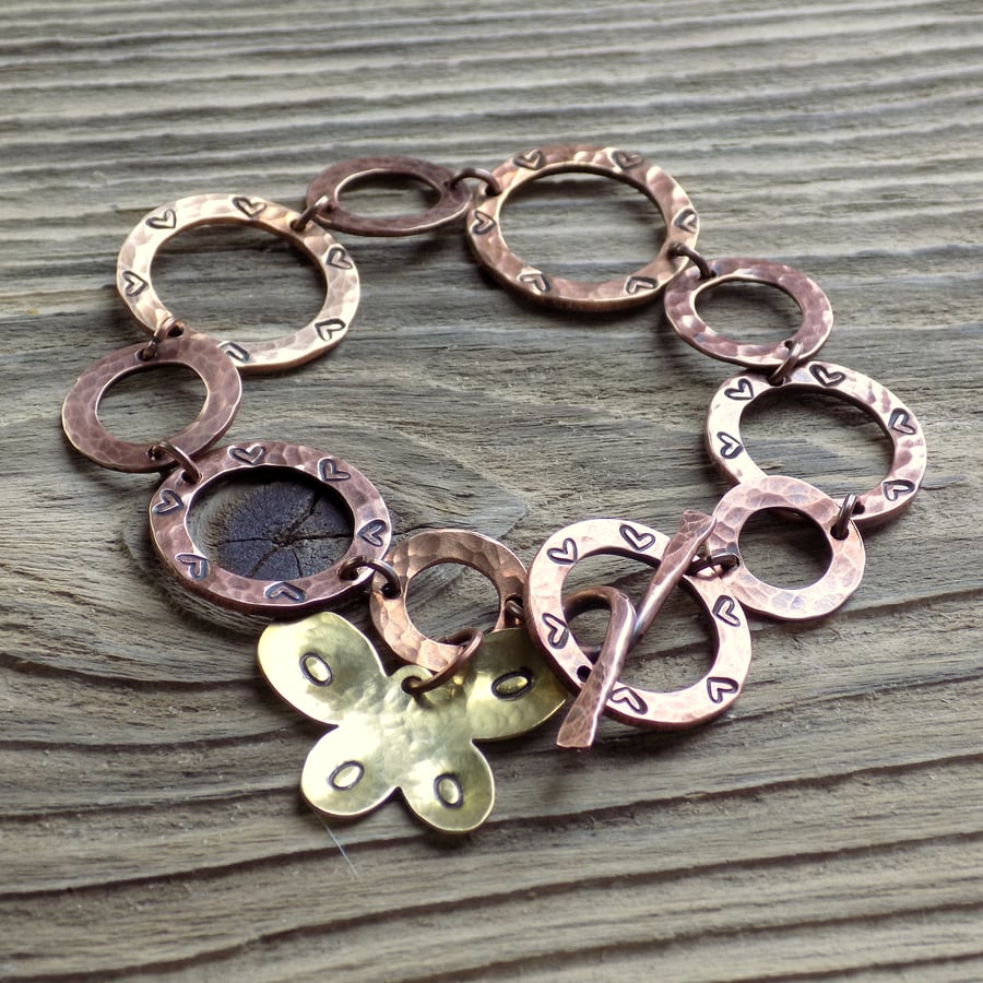 Copper washer textured and stamped bracelet