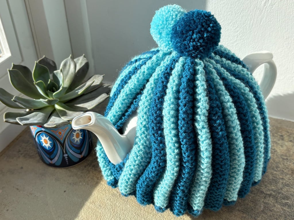 Peacock blue and aqua retro tea pot cosy