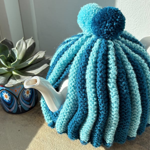 Peacock blue and aqua retro tea pot cosy