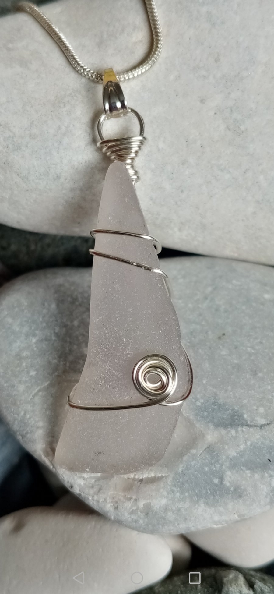 Wire wrapped sea glass pendants on sterling silver snake chain