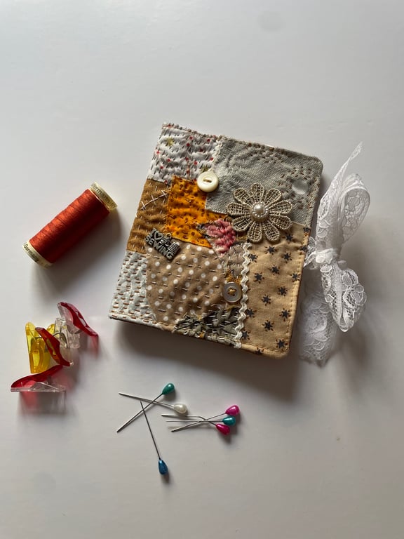 Hand Stitched Scrap Fabric Needle Case.