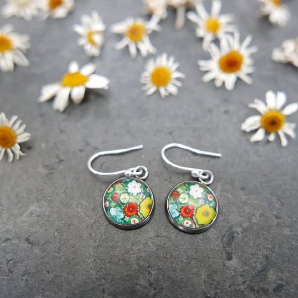 Meadow Floral Dangle Earrings, Wild Flowers Art Jewellery, Multicoloured Earring