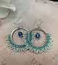 Pretty blue and mint daisy design glass beaded earrings, boho jewellery 