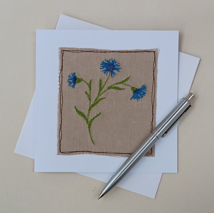 Embroidered Cornflower General Greeting Card