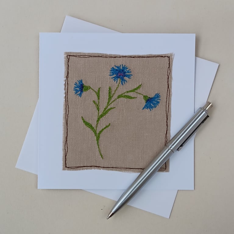 Embroidered Cornflower General Greeting Card