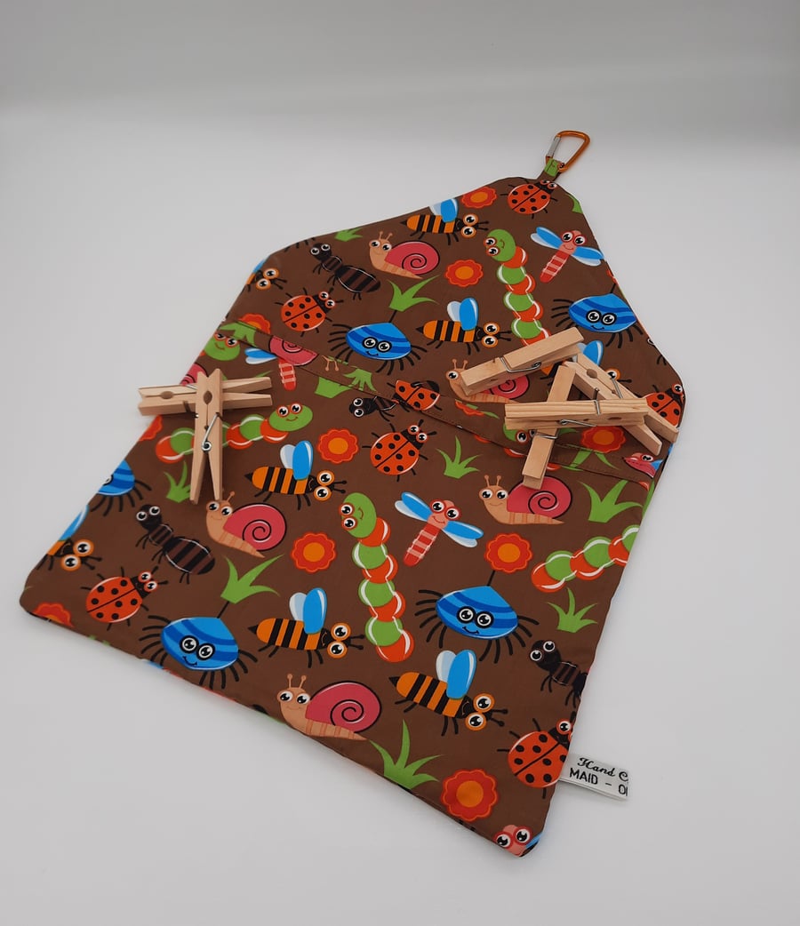 Clip on peg bag in brown creepy crawlies 