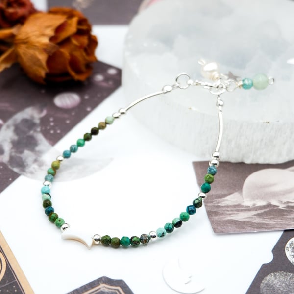 Turquoise Gemstone Bracelet - Dainty Celestial Sterling Silver Gemstone Bracelet