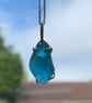 Aquamarine seaglass and Sterling silver pendant
