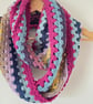 Multicoloured Crochet Infinity Scarf - Handmade - Granny Stripe