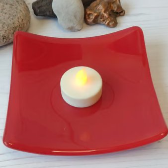 Plain Opaque Red fused glass dish