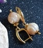 Gold plated earrings with natural mother of pearl beads, gift for her