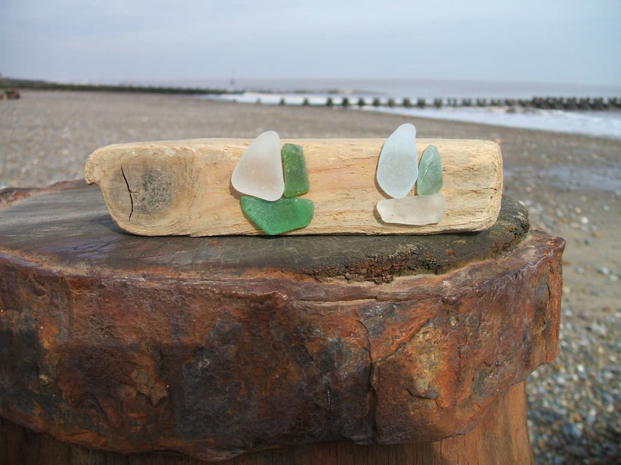 seaglass and driftwood decoration - 2 boats
