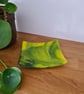 Swirly yellow and green fused glass dish