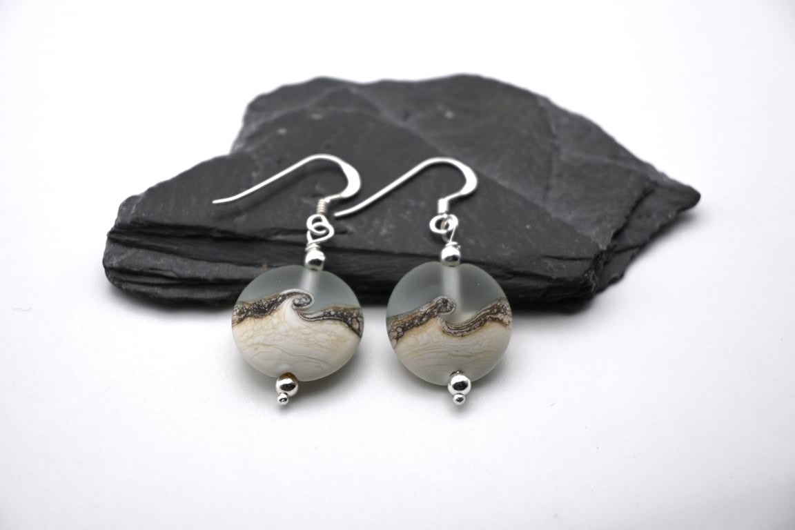 pale blue sea lampwork glass earrings