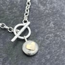 Gold Heart Pebble Fob Necklace, Sterling Silver and gold Fob Necklace, valentine