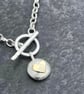 Gold Heart Pebble Fob Necklace, Sterling Silver and gold Fob Necklace, valentine - Image 1