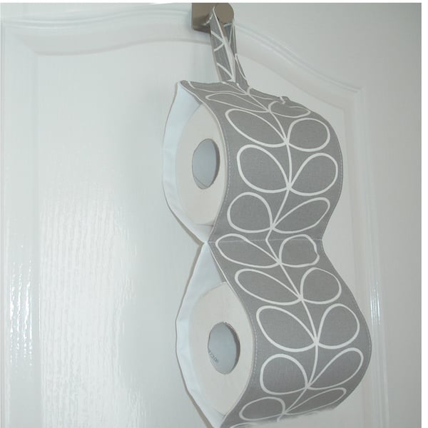 Toilet Roll Holder 2 Loo Rolls Hanging Two Paper Storage Light Grey Stem Leaf