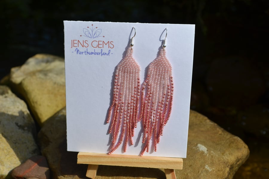 Pale Orange and Rose Pink Tassel Earrings
