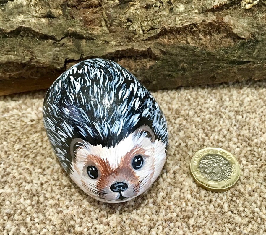Hedgehog hand painted pebble garden pet rock stone 