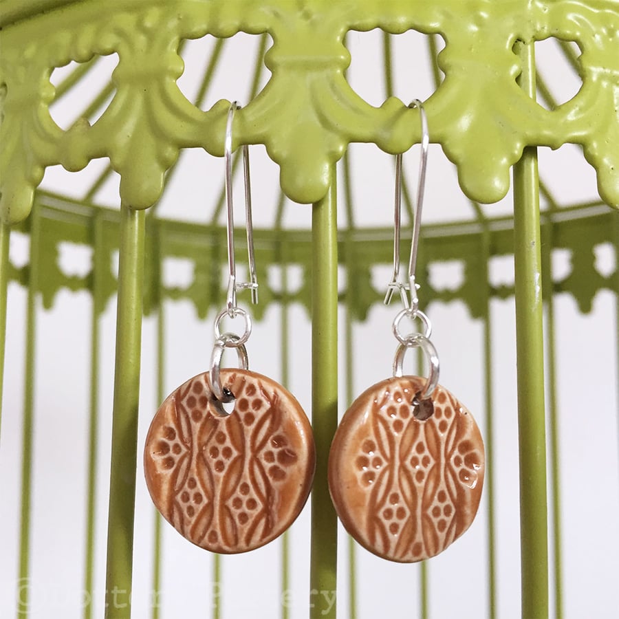 Handmade ceramic disc earrings on sterling silver ear wires