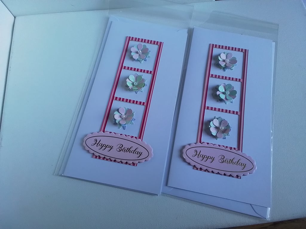 Birthday card with Handmade flowers. Ref 068