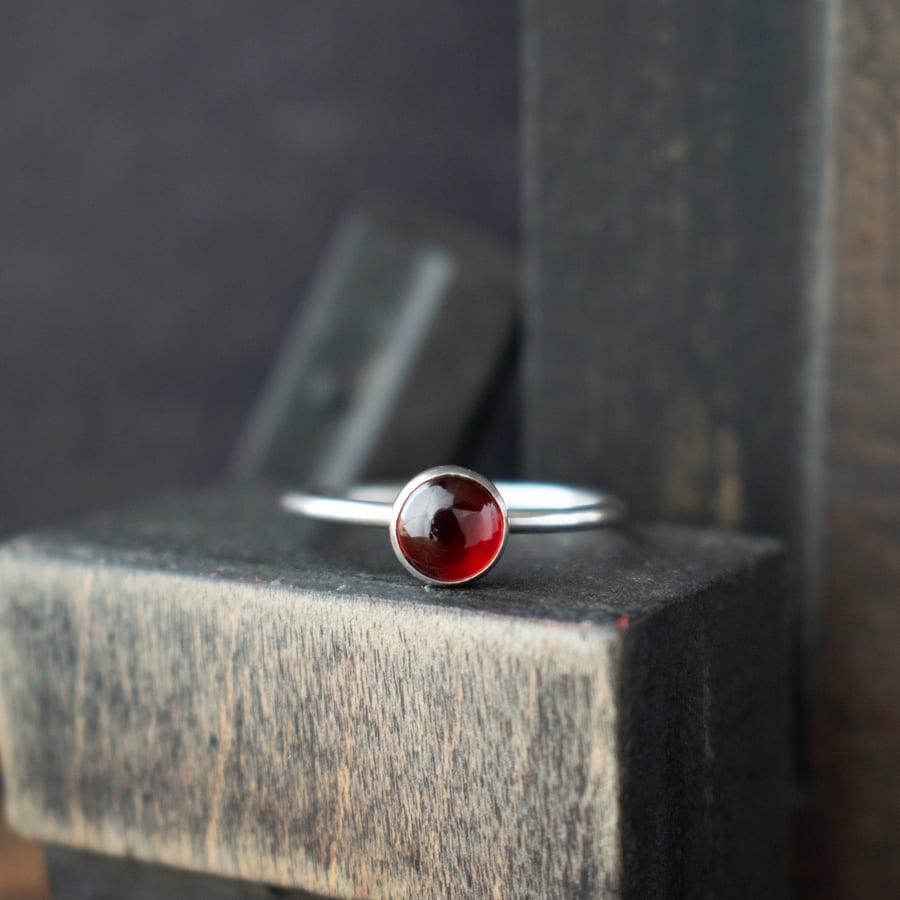 Garnet Silver Stacking Ring - Valentines Day Gift, January Birthstone