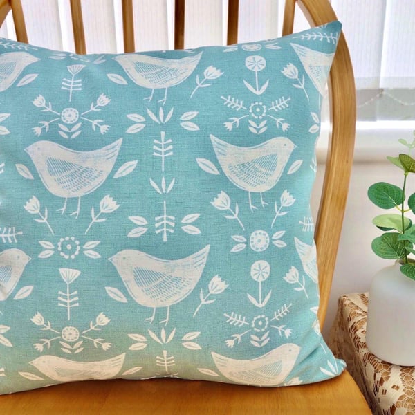 Teal Birds: Decorative Feature Scatter Cushion. 17” (43cm) with Pad