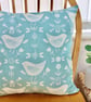 Cushion Cover: Teal Birds Throw Pillow 17” (43cm) 