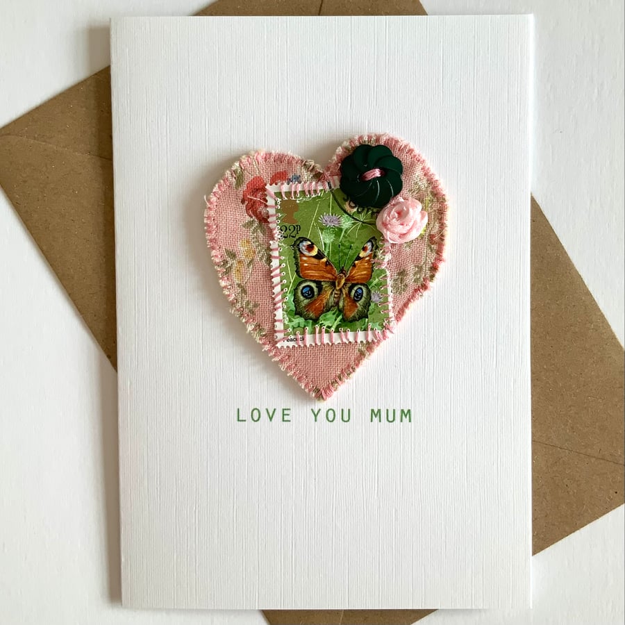 Vintage butterfly stamp, love you mum card