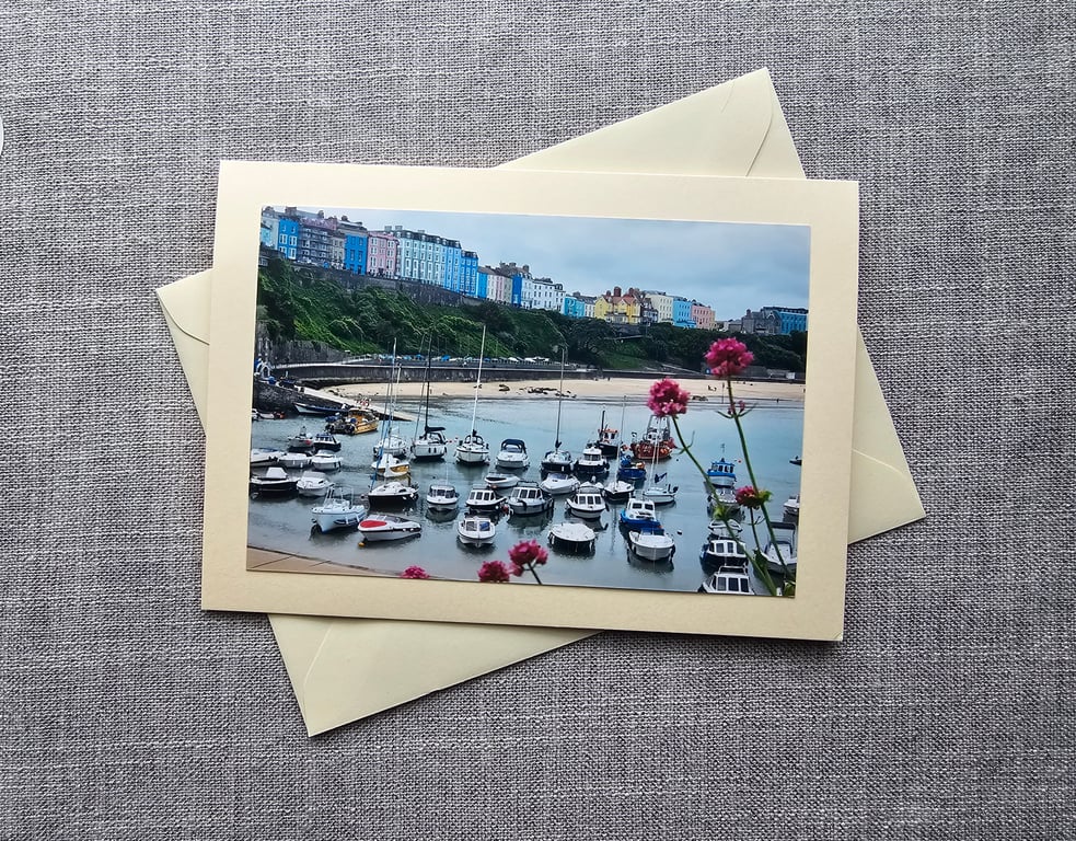 Tenby Harbour, Pembrokeshire Large Photographic Card Size 7" x 5" Blank