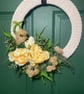 Handmade Crochet Summer Wreath - 36cm Modern Boho Door Decor with Peonies & Fern
