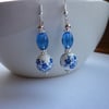 BLUE, WHITE AND SILVER - PORCELAIN BEAD DANGLE EARRINGS.