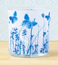 Butterfly Meadow Cyanotype candle holder white & blue, Nature inspired gift  - Image 3
