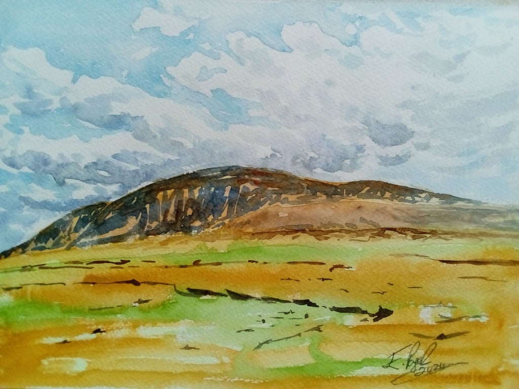 Donegal Mountains, Ireland, original watercolour painting,  signed, A4.
