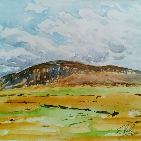Donegal Mountains, Ireland, original watercolour painting,  signed, A4.