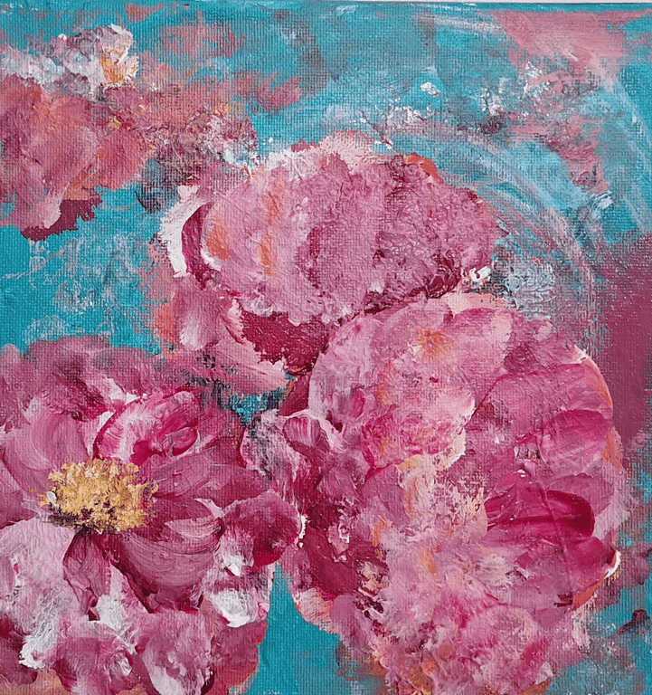 Original Textured Floral Acrylic Painting - 20cm x 20cm 