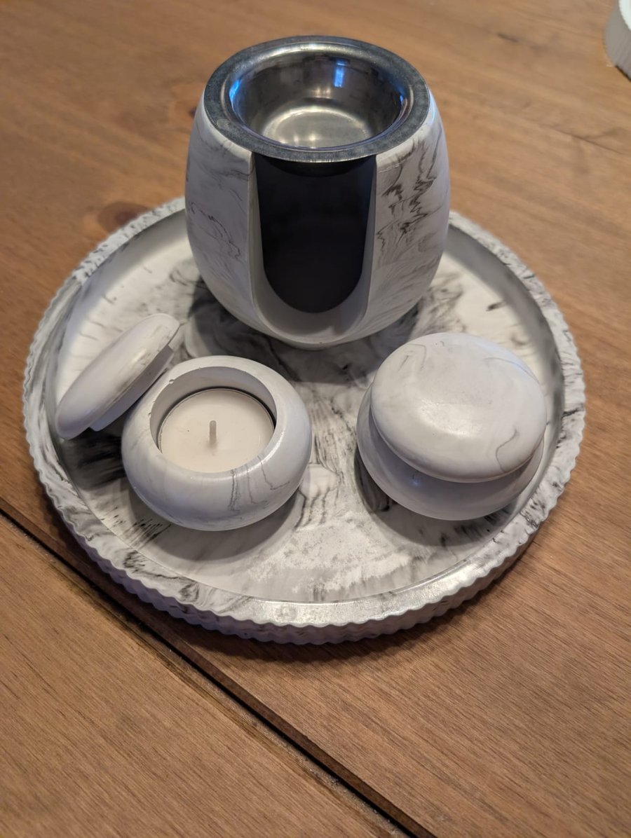Eco Resin Tealight holders,Wax melt burner and round tray set 