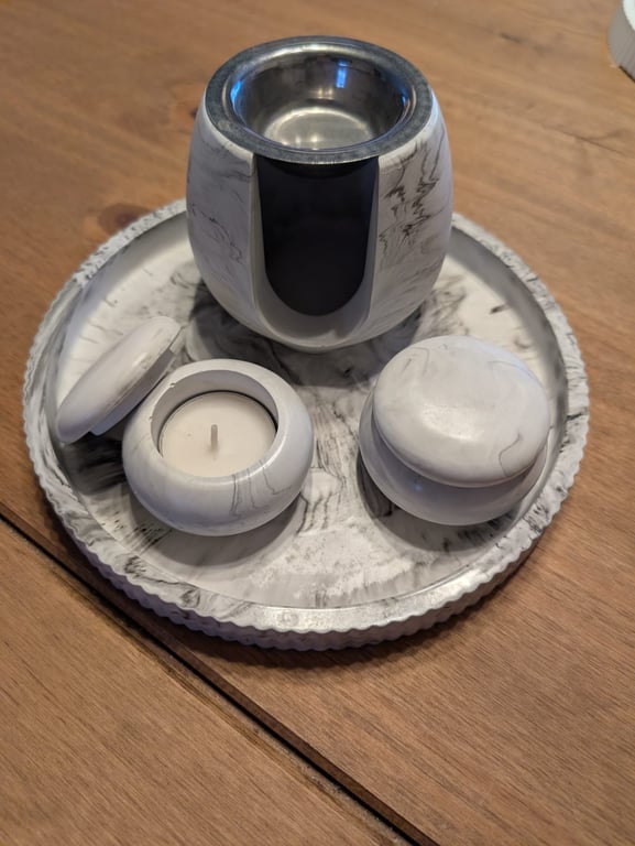 Eco Resin Tealight holders,Wax melt burner and round tray set 