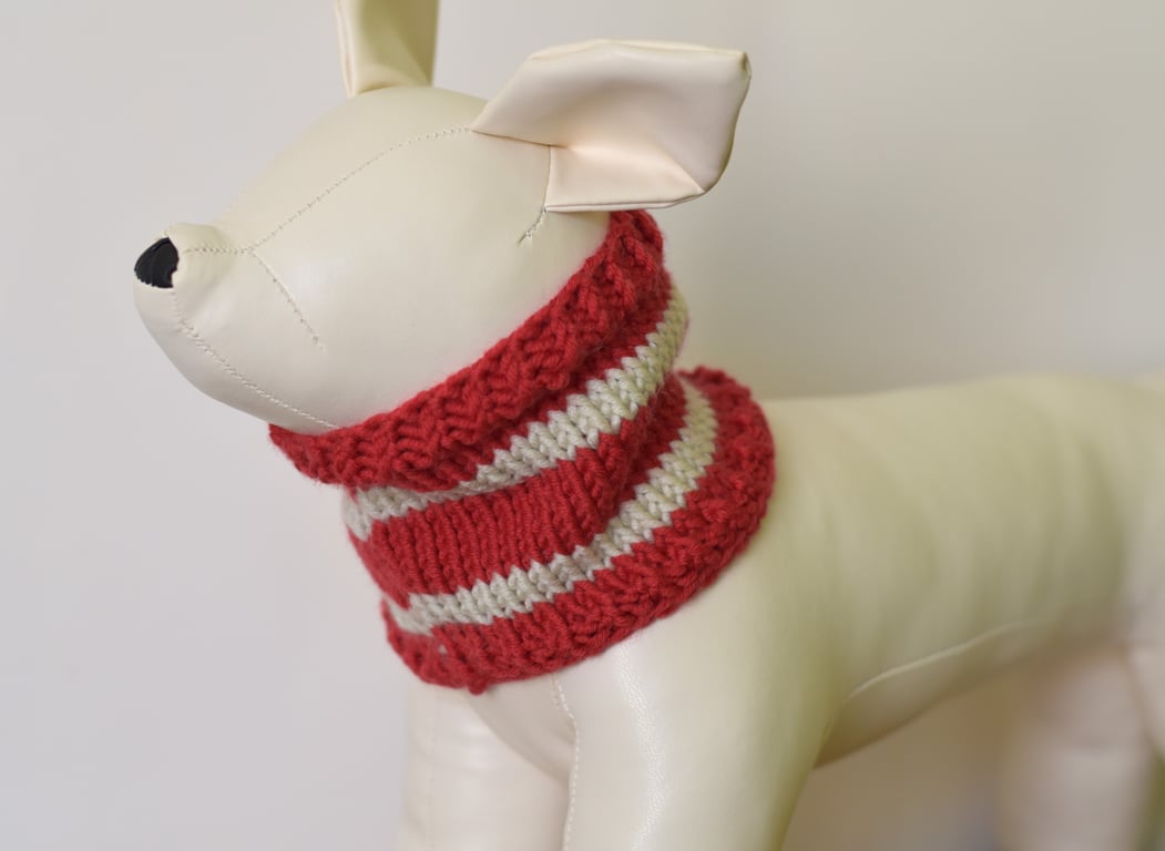 Hand Knitted Merino Wool Dog Snood - Striped neck Warmer for Dogs