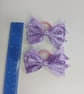 Set of 2 Purple Ribbon Bows on Hair Elastic – Layered Polka Dot Hair band - Image 6