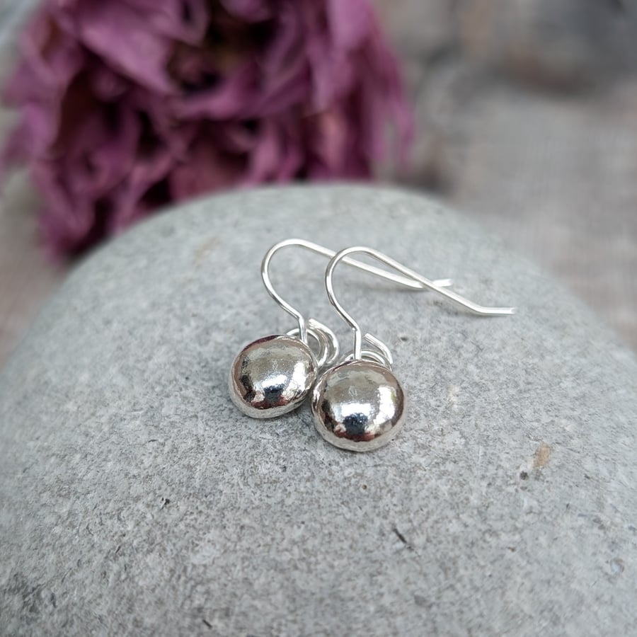 Sterling Silver Small Smooth Shiny Pebble Drop Earrings
