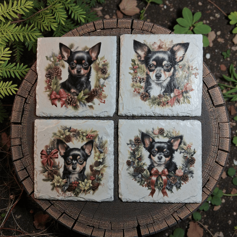 Chihuahua Dog Decoupaged Slate Coasters Set of 4