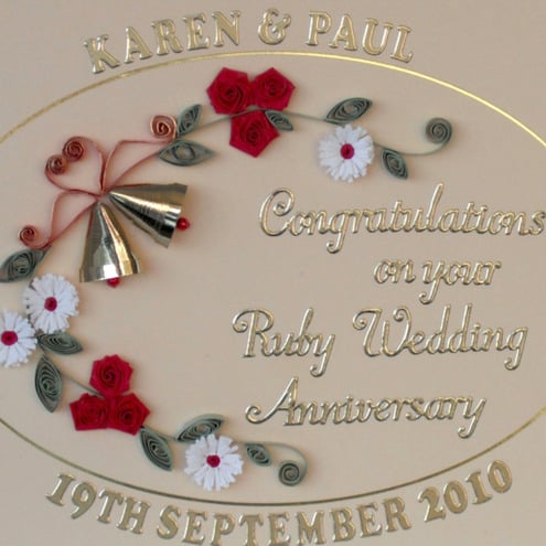 Quilled ruby anniversary card - Folksy
