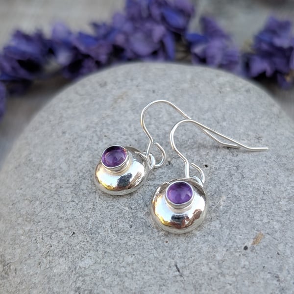Sterling Silver Pebble Earrings with Amethyst Stones - JBJ6013
