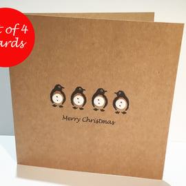 Set of 4 Penguin Christmas Cards - Buttons