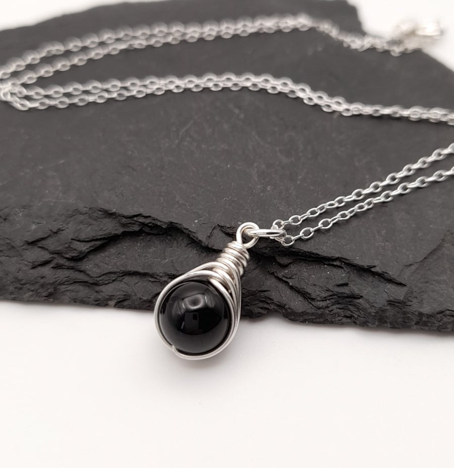 Sterling Silver Black Tourmaline Gemstone Pendant Necklace