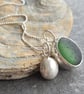 Green seaglass and silver pebble cluster pendant, Gift for beach lover - Image 7