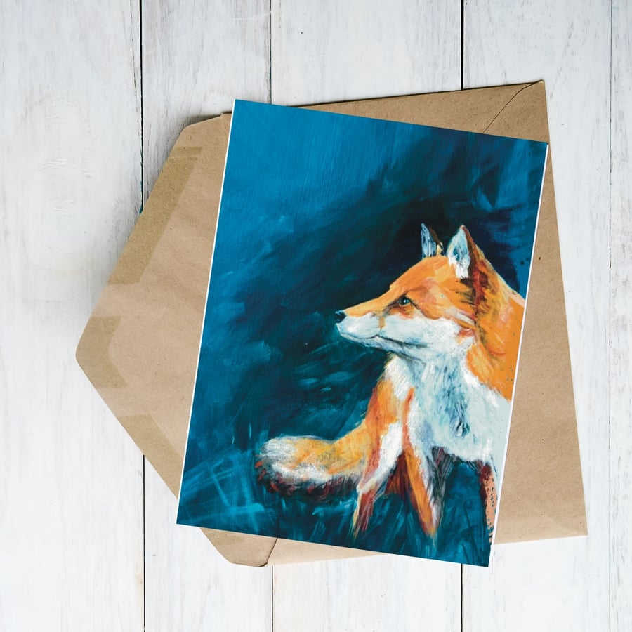 Fox wildlife original art blank greetings card