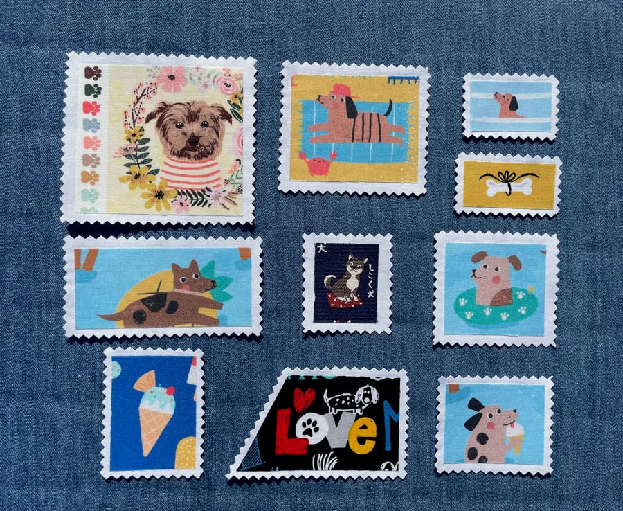 Fabric Postage Stamps - Doggies 2