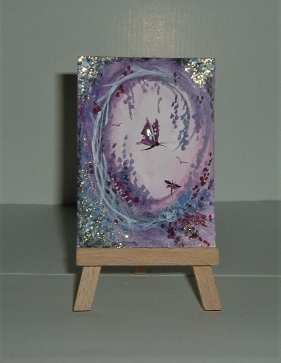 fantasy aceo watercolour with glitter (ref f 448)